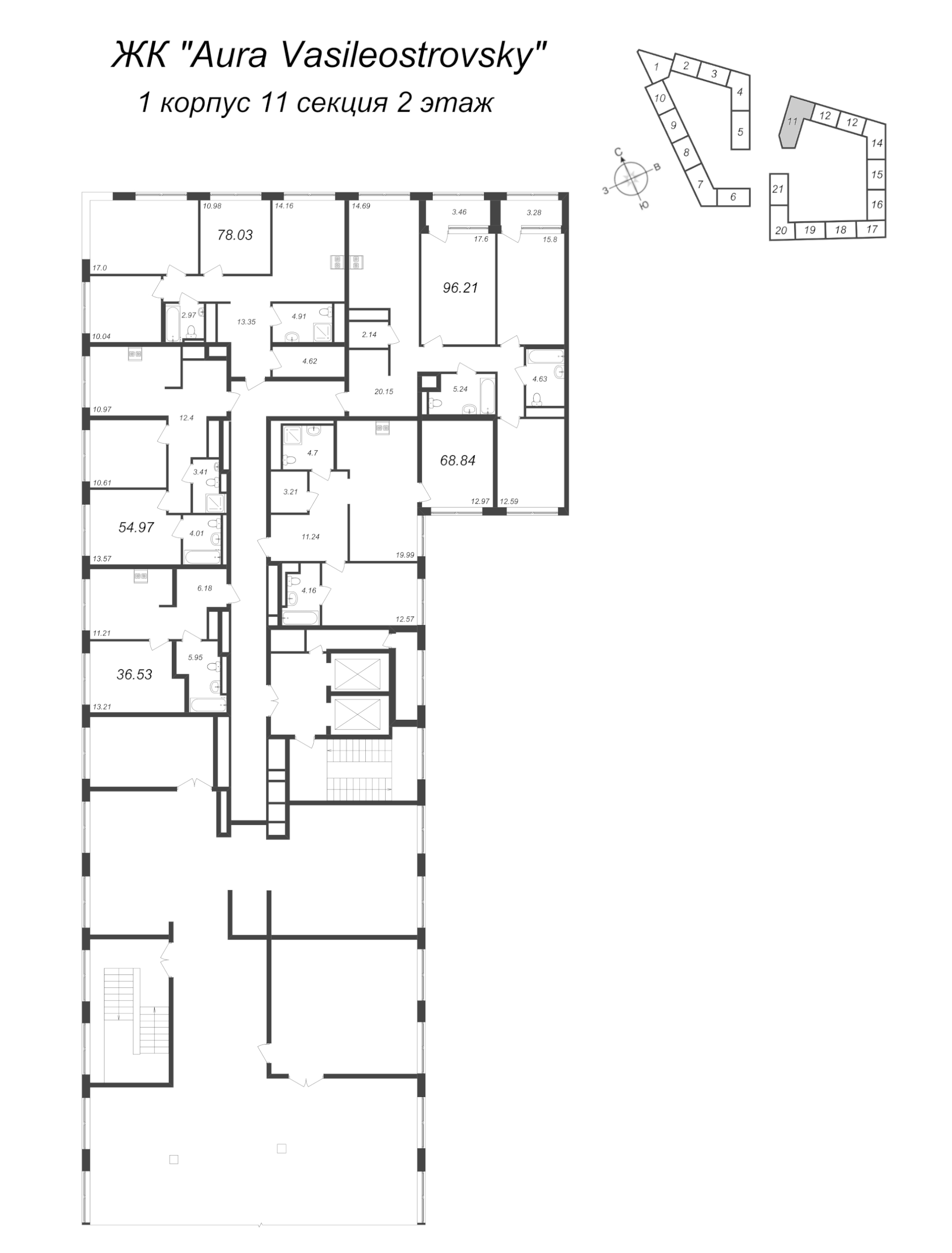 3-комнатная квартира, 78.03 м² в ЖК "GloraX Premium Василеостровский" - планировка этажа