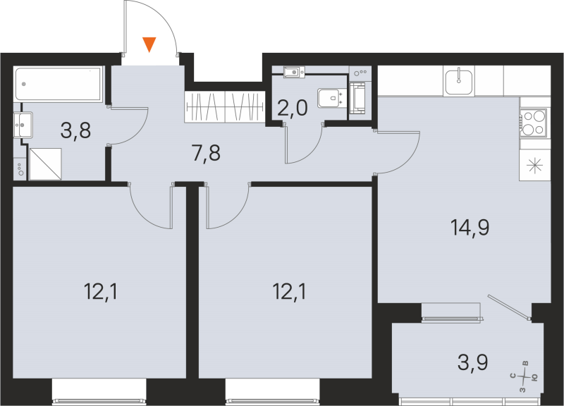 2-комнатная квартира, 52.7 м² в ЖК "М36" - планировка, фото №1