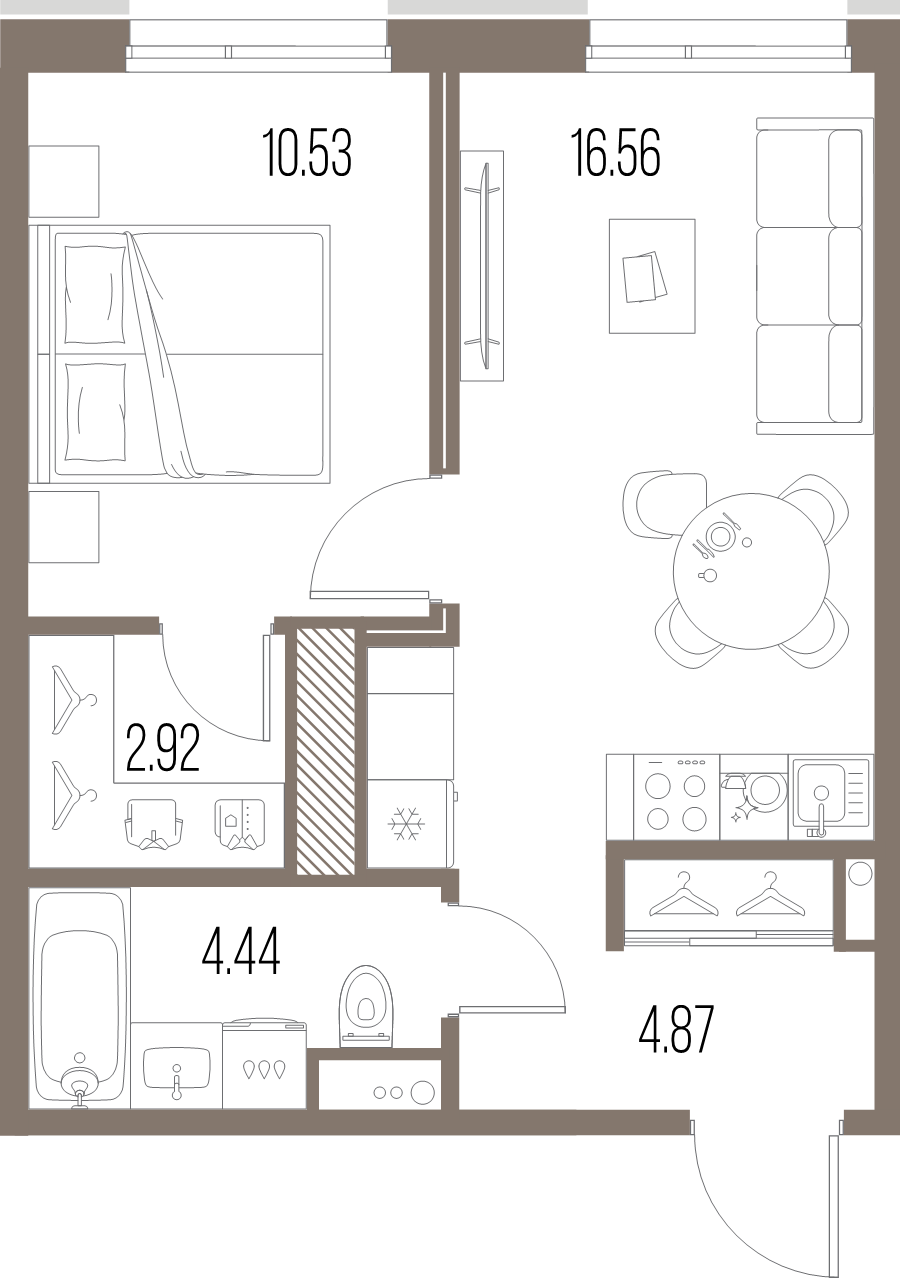 2-комнатная (Евро) квартира, 39.32 м² в ЖК "Legenda Васильевского" - планировка, фото №1