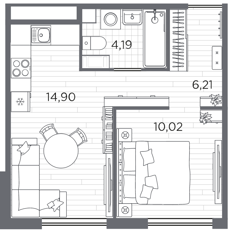 1-комнатная квартира, 35.32 м² в ЖК "PLUS Пулковский" - планировка, фото №1