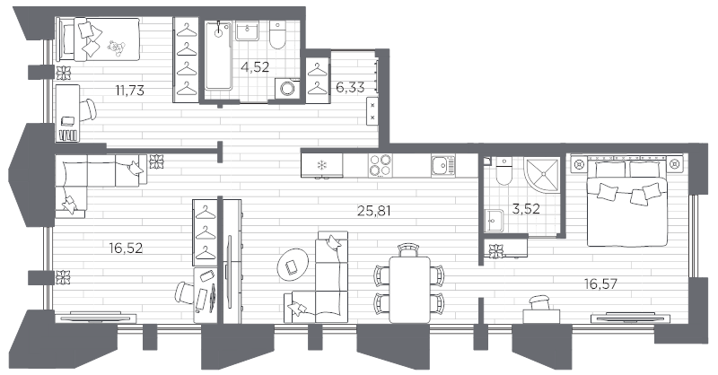 4-комнатная (Евро) квартира, 85 м² в ЖК "Галерная гавань" - планировка, фото №1