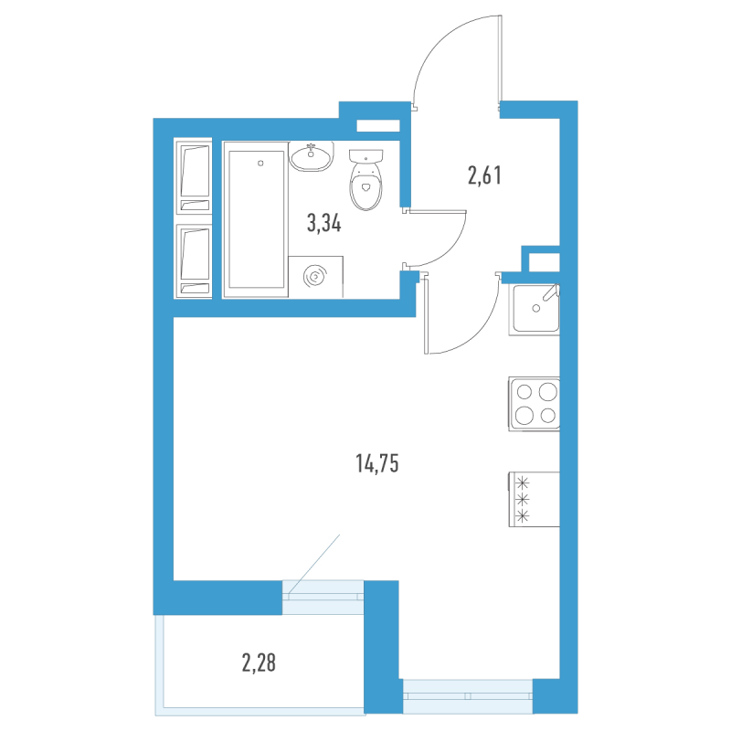 Квартира-студия, 21.84 м² в ЖК "Аэросити" - планировка, фото №1