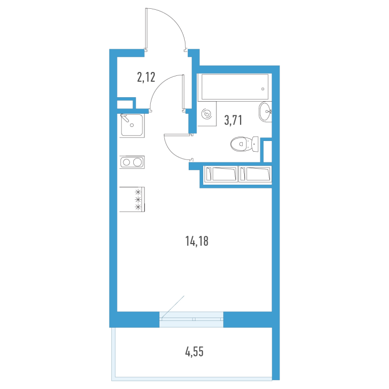 Квартира-студия, 21.38 м² в ЖК "Аэросити" - планировка, фото №1