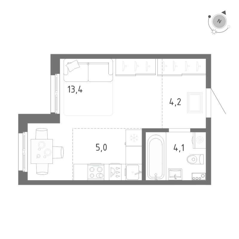 Квартира-студия, 26.7 м² в ЖК "Клюква.Парк" - планировка, фото №1