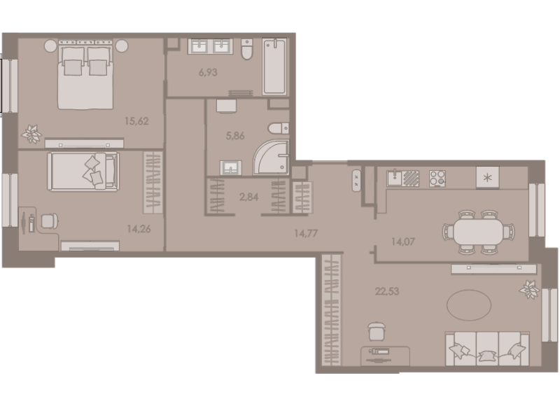3-комнатная квартира, 97.42 м² - планировка, фото №1