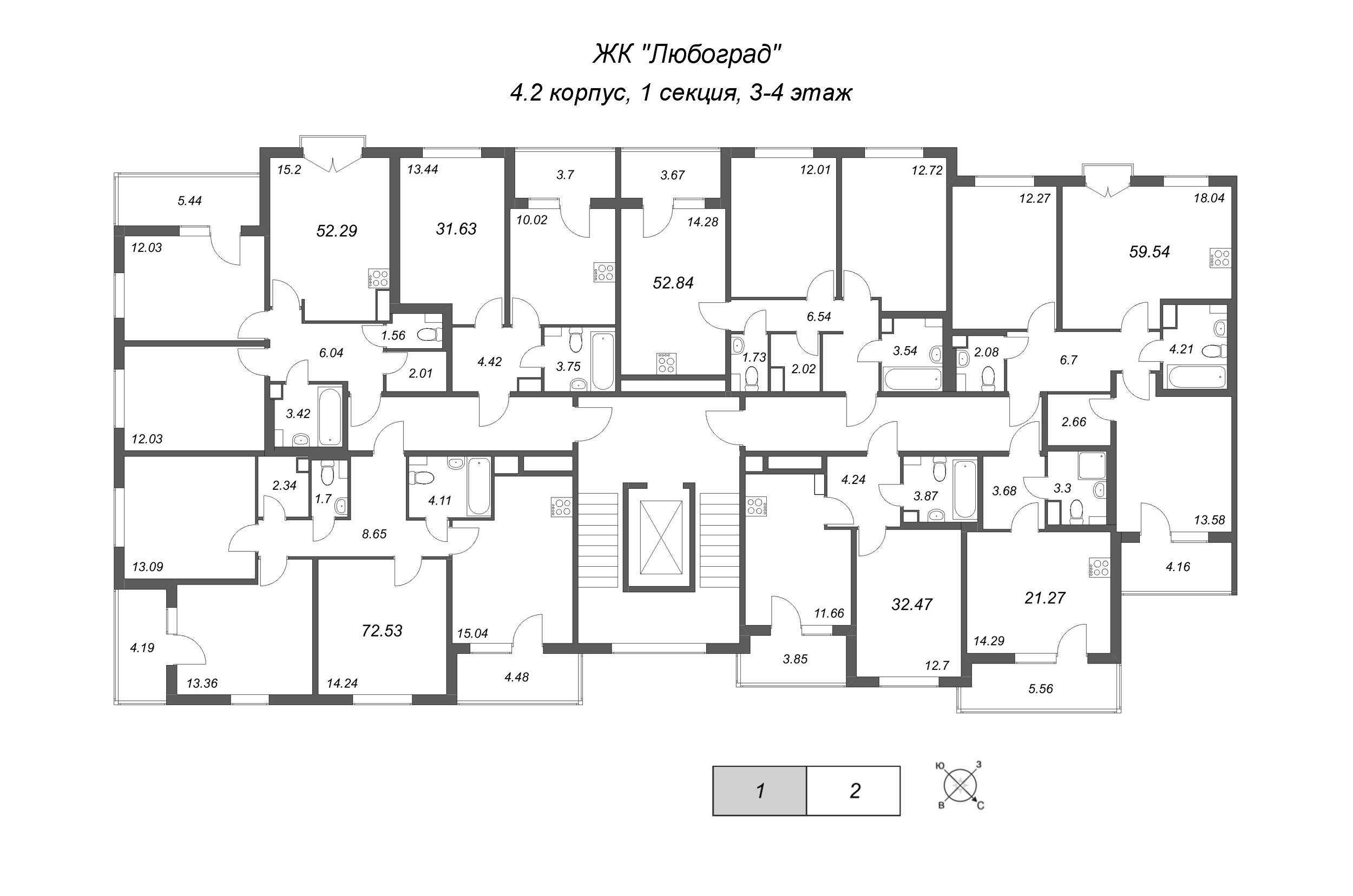 Квартира-студия, 21.27 м² в ЖК "Любоград" - планировка этажа