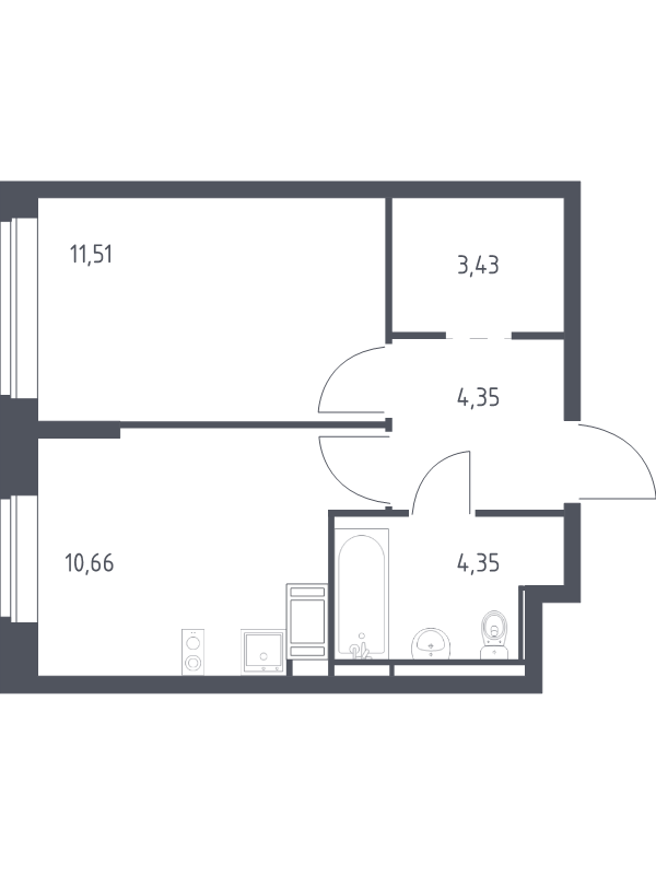 1-комнатная квартира, 34.3 м² в ЖК "Новое Колпино" - планировка, фото №1