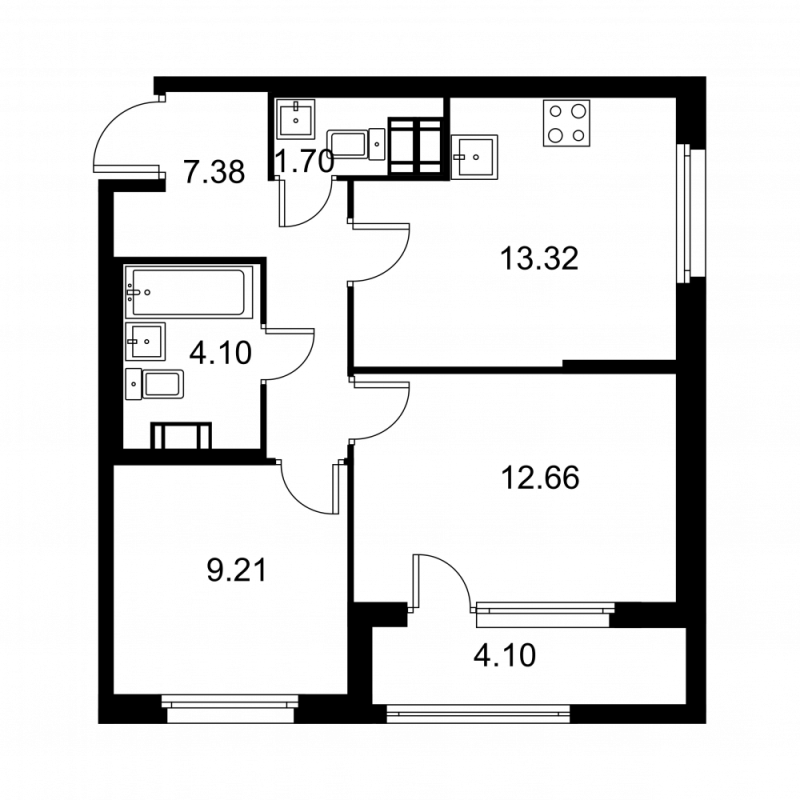 2-комнатная квартира, 50.42 м² в ЖК "Квартал Заречье" - планировка, фото №1