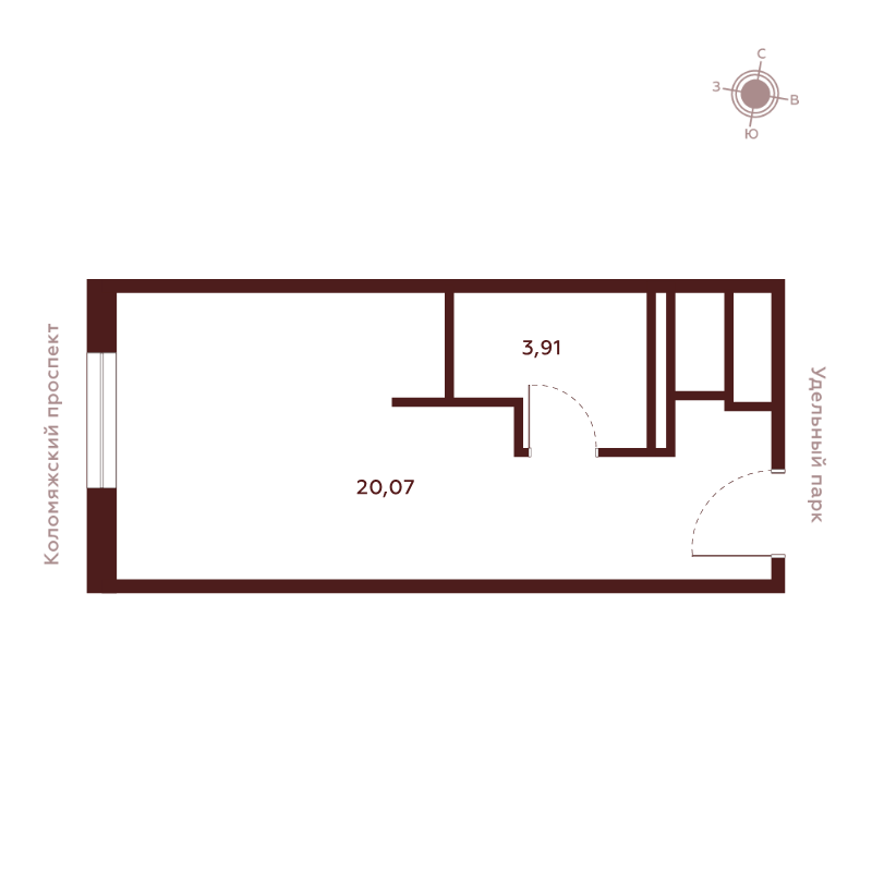 Квартира-студия, 23.98 м² в ЖК "Saan" - планировка, фото №1