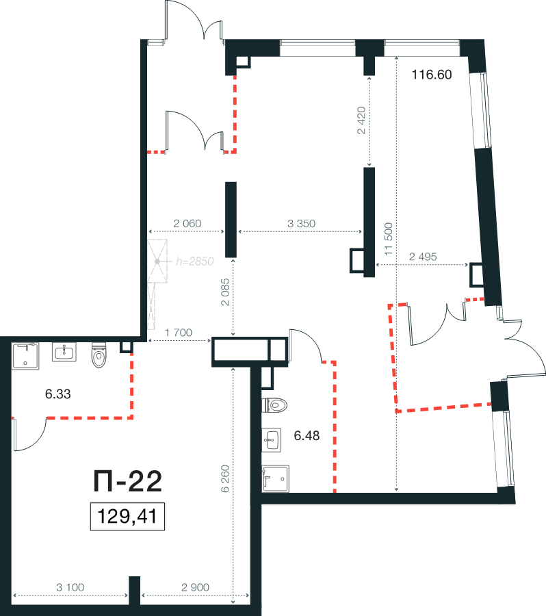 Помещение, 129.41 м² в ЖК "Новая Земля" - планировка, фото №1