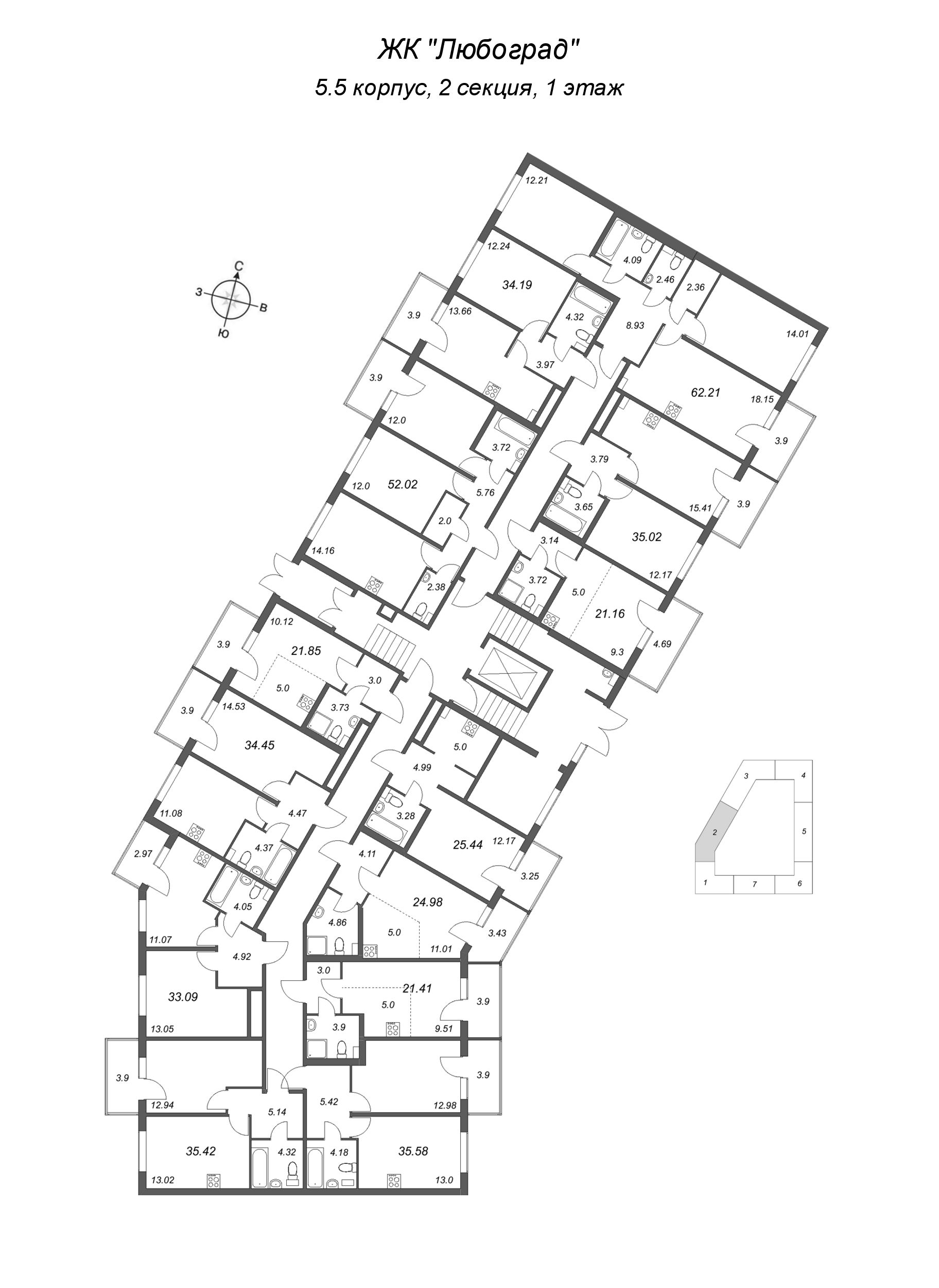Квартира-студия, 21.41 м² - планировка этажа