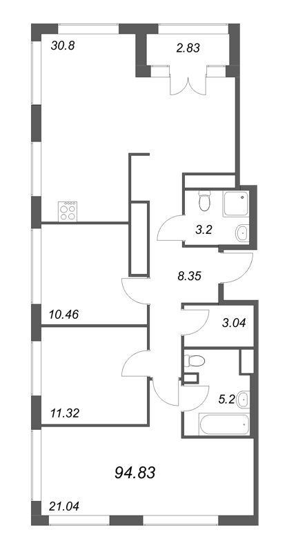 4-комнатная (Евро) квартира, 94.83 м² - планировка, фото №1