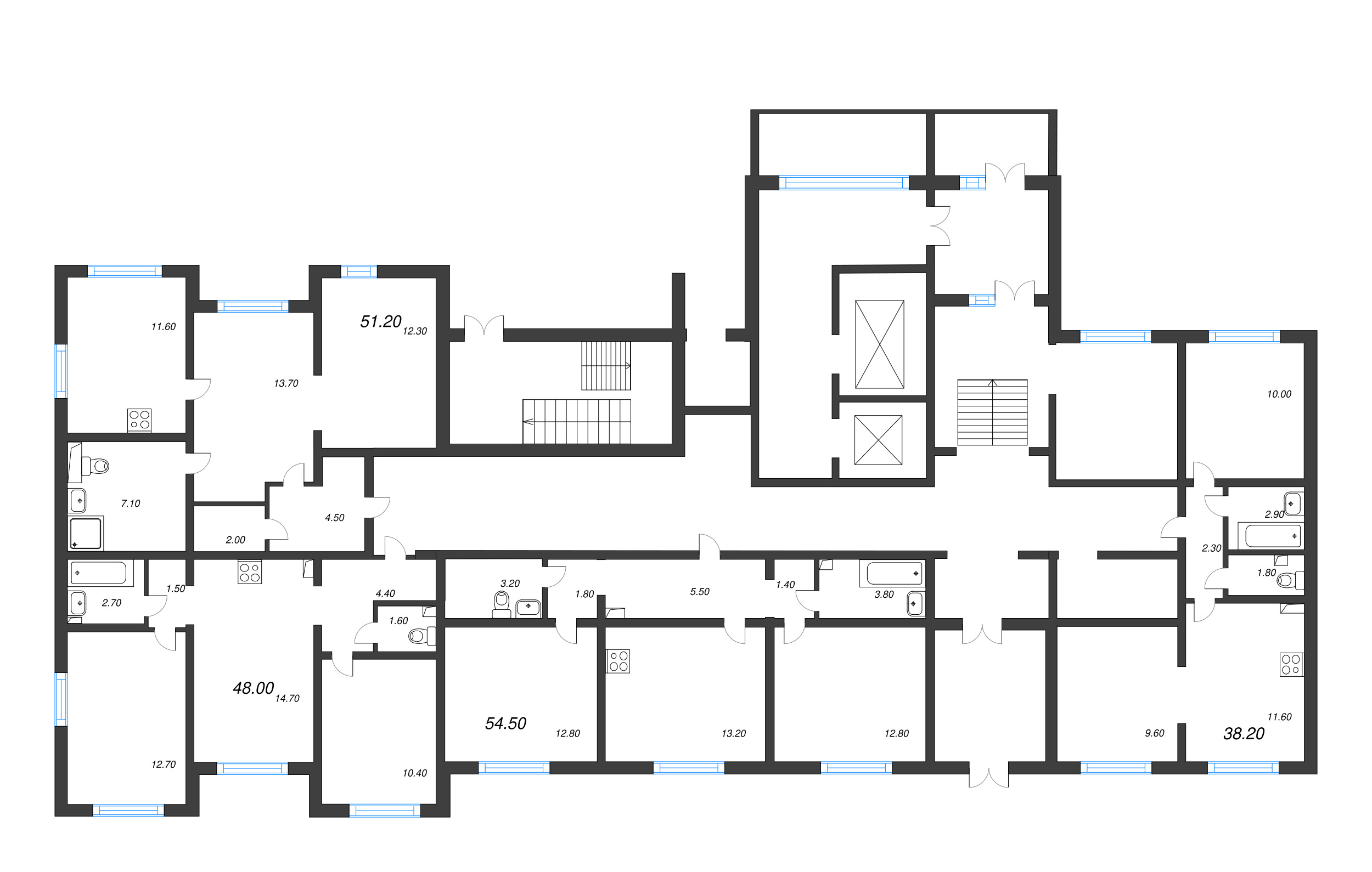 2-комнатная квартира, 48 м² в ЖК "Цветной город" - планировка этажа