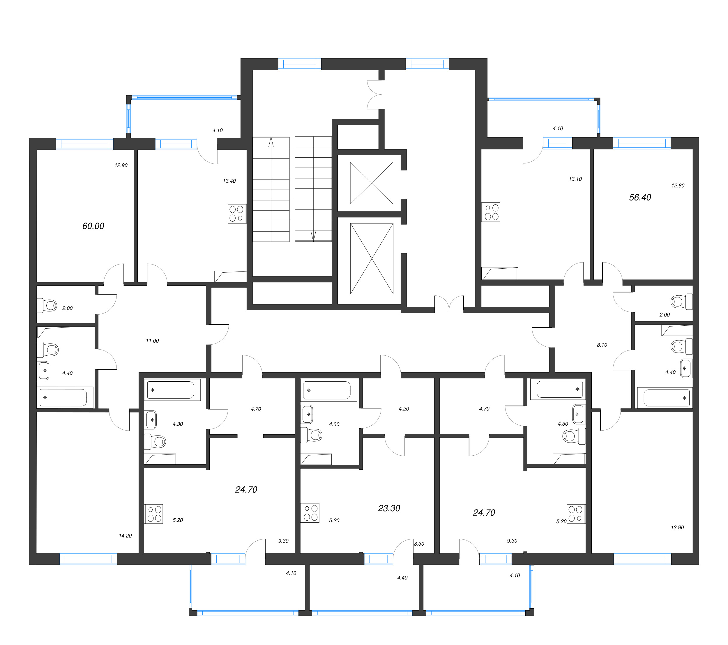 2-комнатная квартира, 60 м² - планировка этажа