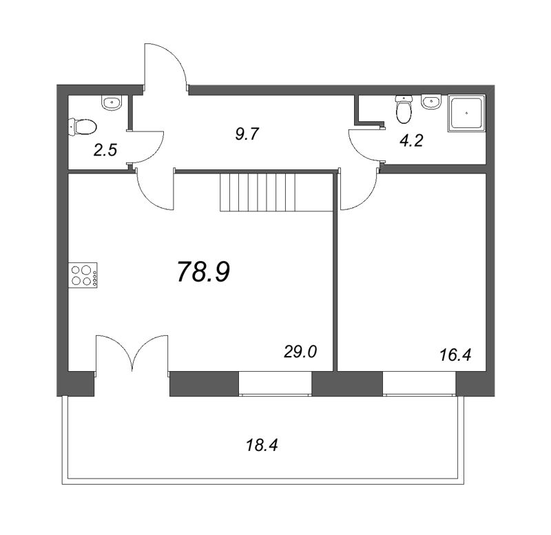 1-комнатная квартира, 79.1 м² - планировка, фото №1