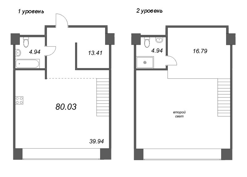 2-комнатная (Евро) квартира, 80.74 м² в ЖК "Avant" - планировка, фото №1