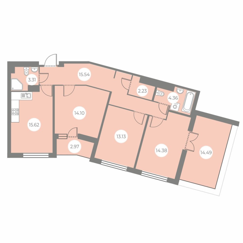 4-комнатная (Евро) квартира, 88.51 м² в ЖК "БФА в Озерках" - планировка, фото №1