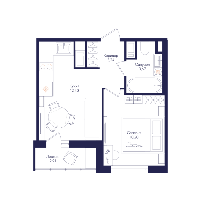 1-комнатная квартира, 31 м² в ЖК "Кронунг Янино" - планировка, фото №1