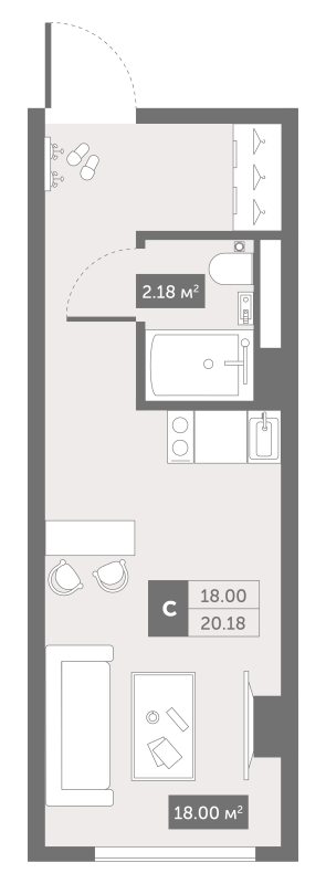Квартира-студия, 20.18 м² в ЖК "Zoom Черная речка" - планировка, фото №1