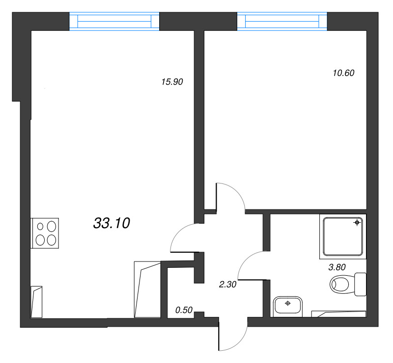 2-комнатная (Евро) квартира, 33.1 м² в ЖК "Зеркальный ручей" - планировка, фото №1