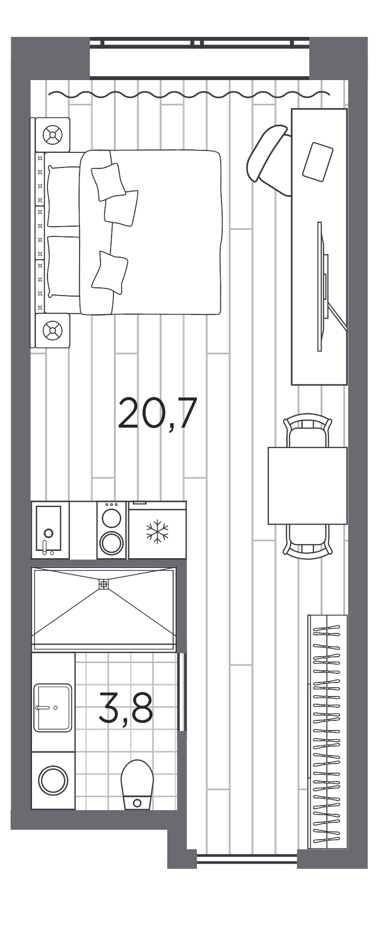 Квартира-студия, 24.5 м² в ЖК "Industrial Avenir" - планировка, фото №1