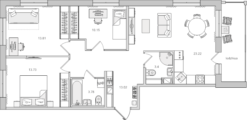 4-комнатная (Евро) квартира, 89.37 м² в ЖК "Dreamline" - планировка, фото №1