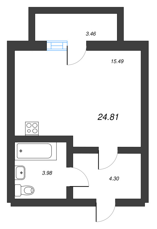 Квартира-студия, 24.81 м² - планировка, фото №1