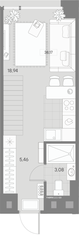 2-комнатная (Евро) квартира, 38.17 м² - планировка, фото №1