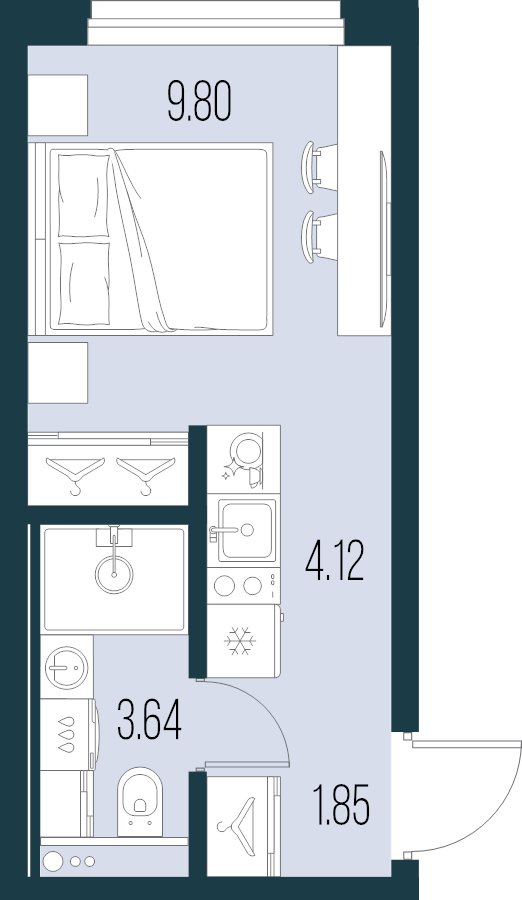 Квартира-студия, 19.41 м² в ЖК "Новая Земля" - планировка, фото №1