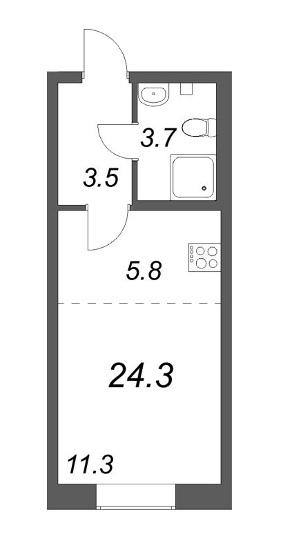 Квартира-студия, 24.2 м² - планировка, фото №1