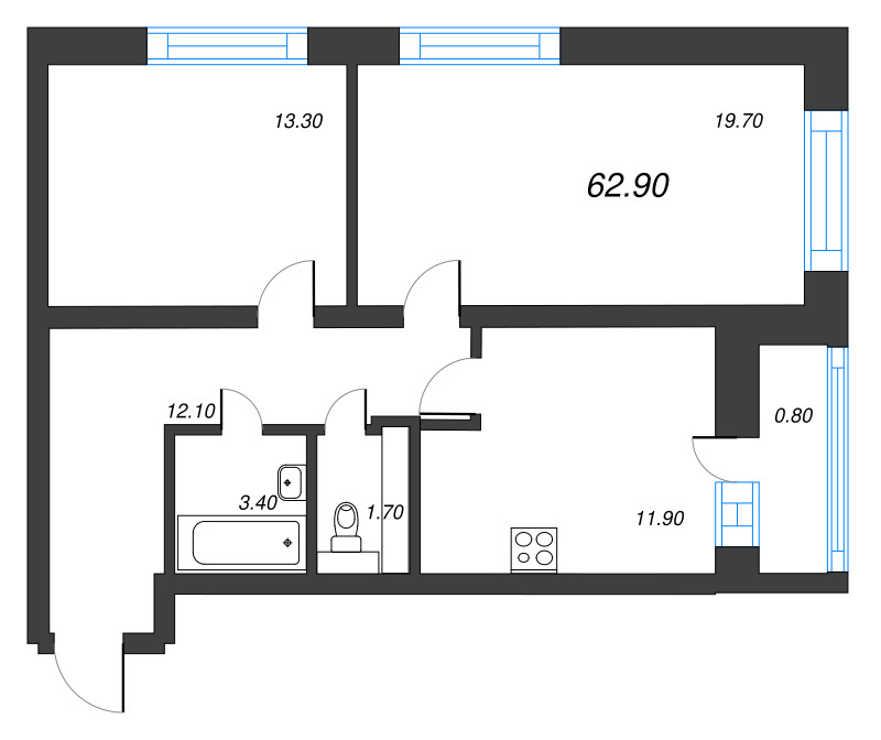 2-комнатная квартира, 62.9 м² в ЖК "Эко Квартал Гармония" - планировка, фото №1