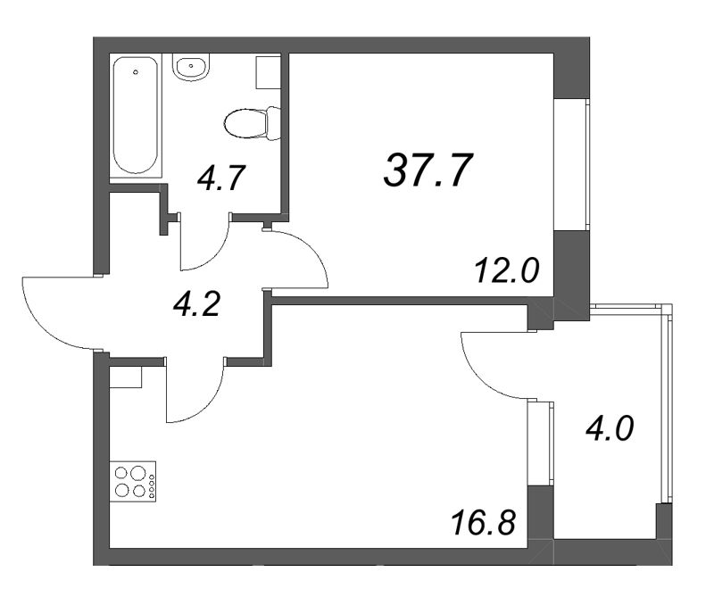 2-комнатная (Евро) квартира, 37.7 м² в ЖК "М36" - планировка, фото №1
