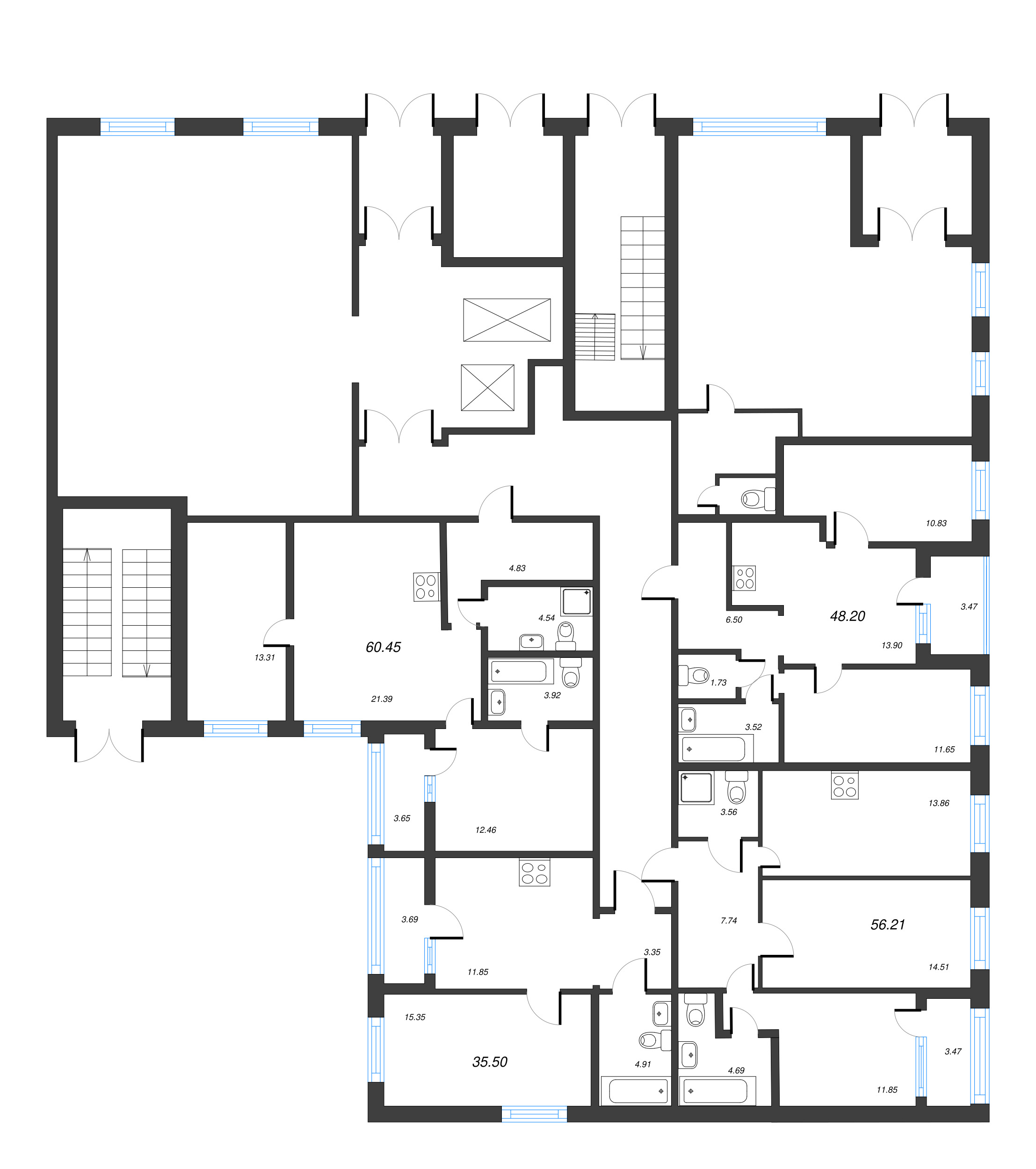 1-комнатная квартира, 35.5 м² в ЖК "Чёрная речка" - планировка этажа