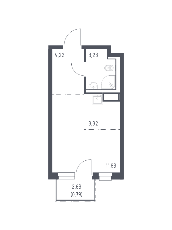 Квартира-студия, 23.39 м² в ЖК "Новые Лаврики" - планировка, фото №1