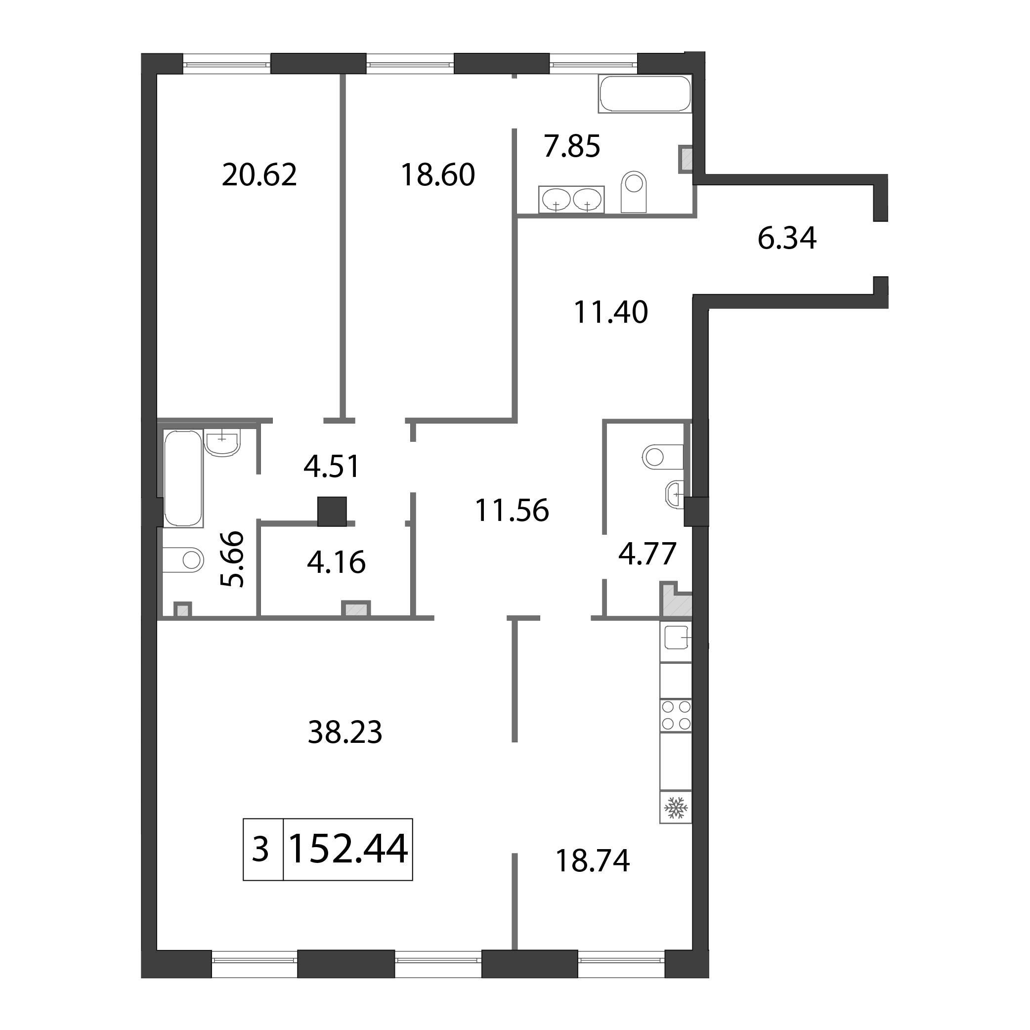 4-комнатная (Евро) квартира, 152.6 м² - планировка, фото №1