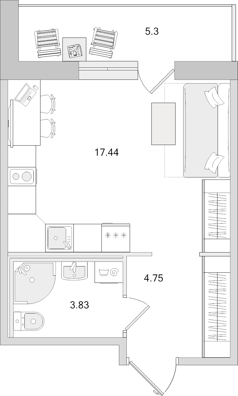 Квартира-студия, 31.32 м² в ЖК "Parkolovo" - планировка, фото №1