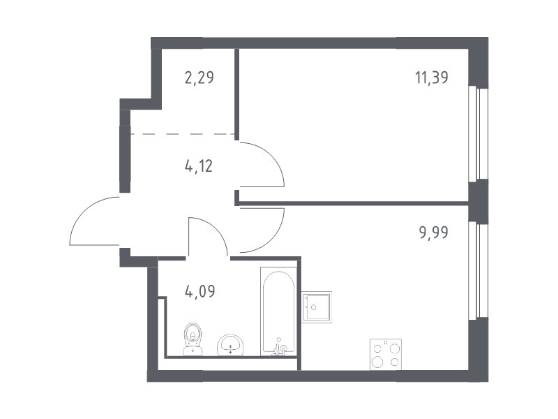 1-комнатная квартира, 31.88 м² в ЖК "Невская Долина" - планировка, фото №1