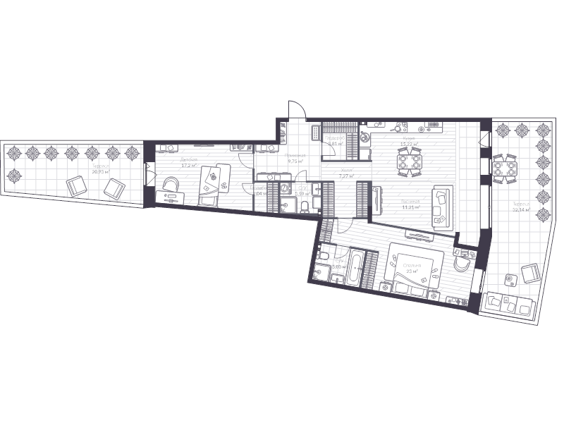 4-комнатная (Евро) квартира, 123.1 м² - планировка, фото №1