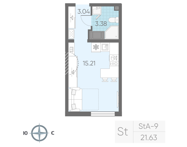 Квартира-студия, 21.63 м² в ЖК "Морская миля" - планировка, фото №1
