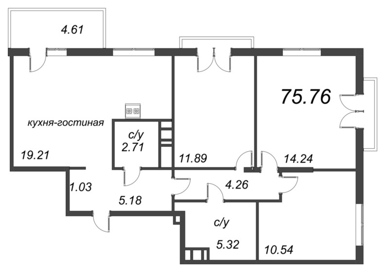 4-комнатная (Евро) квартира, 78.99 м² - планировка, фото №1