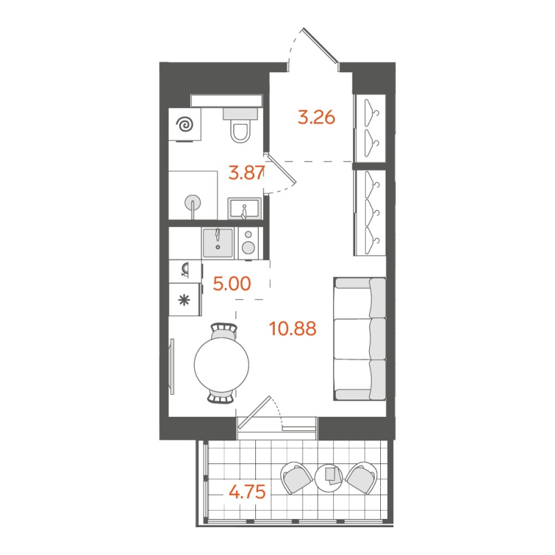 Квартира-студия, 24.31 м² в ЖК "STAVNI Обводный" - планировка, фото №1