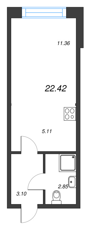 1-комнатная квартира, 22.42 м² в ЖК "Капральский берег" - планировка, фото №1
