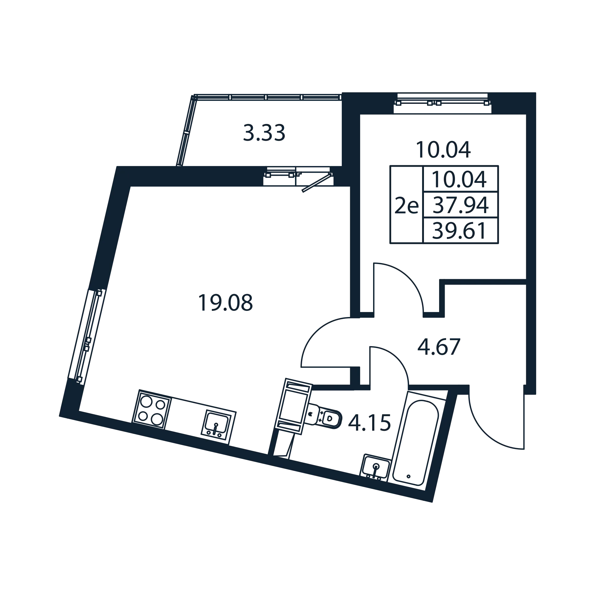 2-комнатная (Евро) квартира, 37.94 м² - планировка, фото №1