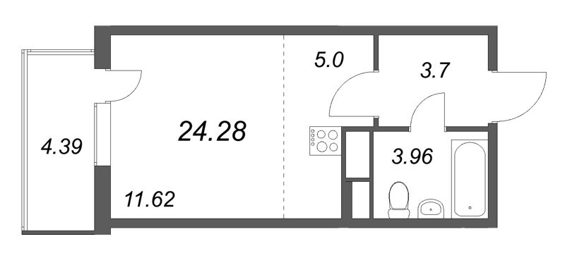 Квартира-студия, 24.28 м² в ЖК "Ясно.Янино" - планировка, фото №1