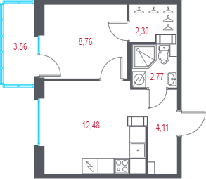 1-комнатная квартира, 31.49 м² в ЖК "Город-спутник Южный" - планировка, фото №1