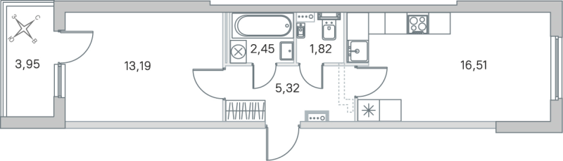 2-комнатная (Евро) квартира, 39.29 м² в ЖК "Любоград" - планировка, фото №1