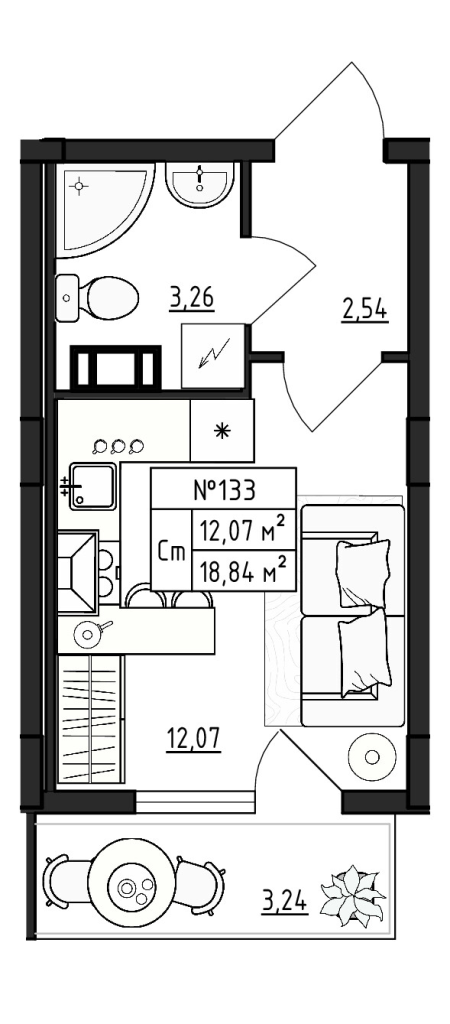 Квартира-студия, 18.84 м² в ЖК "Верево Сити" - планировка, фото №1