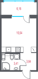 Квартира-студия, 24.44 м² в ЖК "Город-спутник Южный" - планировка, фото №1