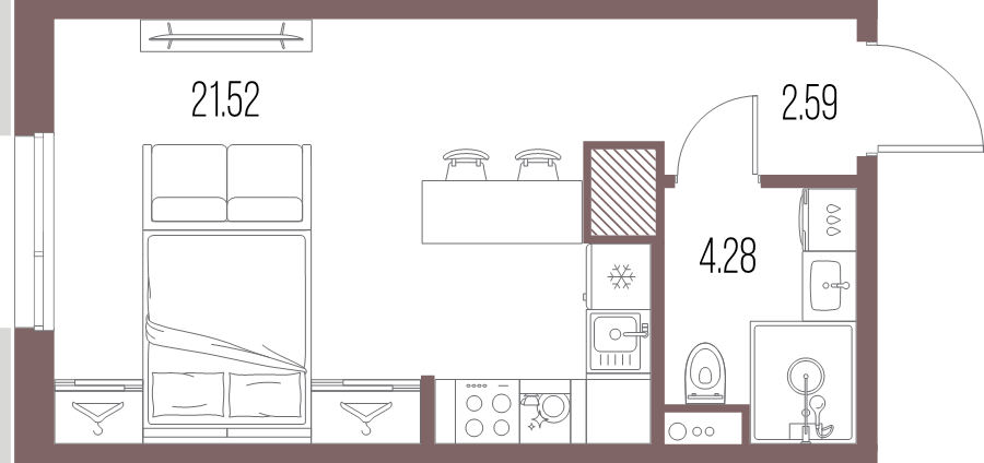 Квартира-студия, 28.39 м² в ЖК "Legenda Васильевского" - планировка, фото №1