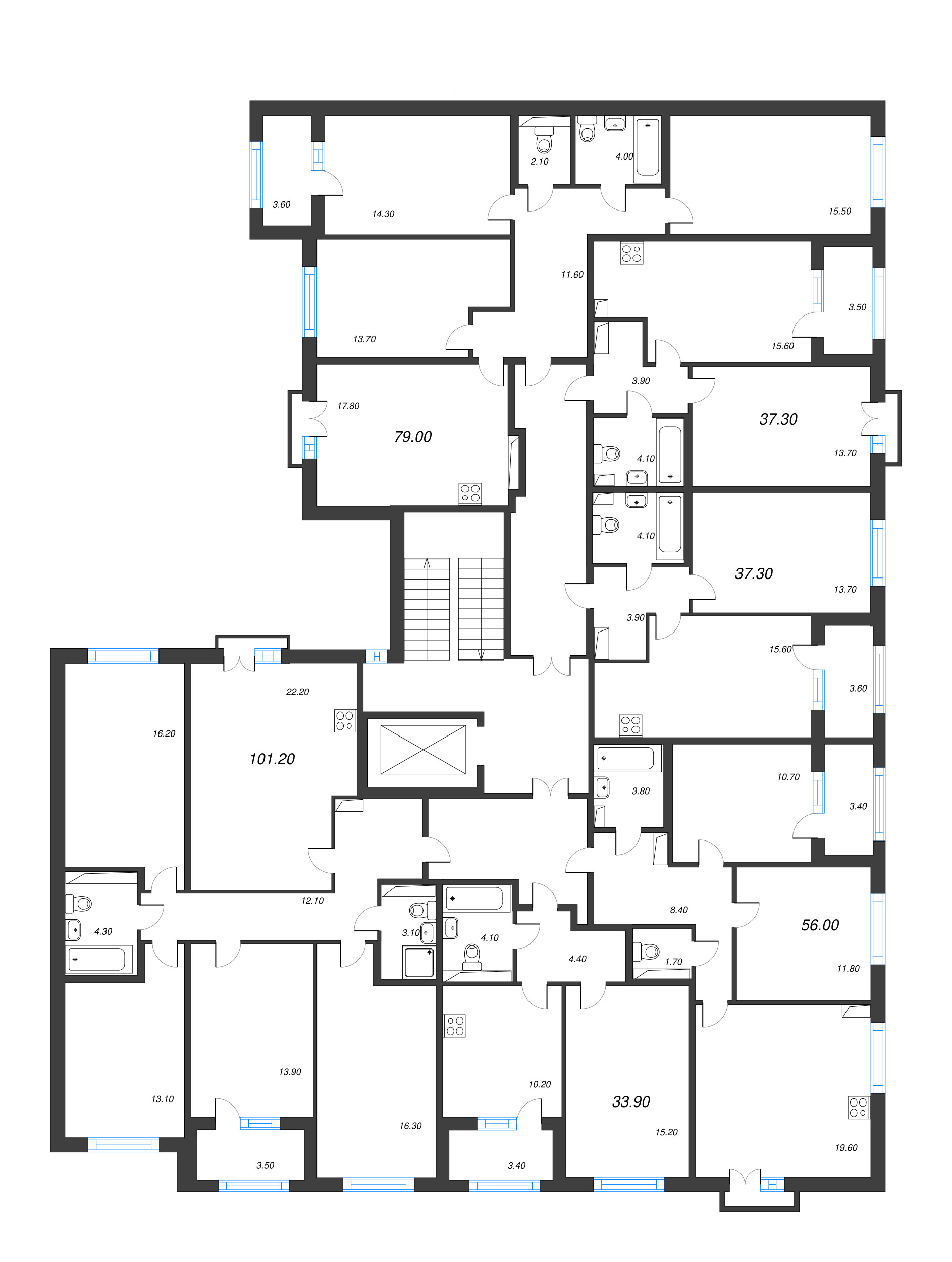 1-комнатная квартира, 33.9 м² в ЖК "Дубровский" - планировка этажа